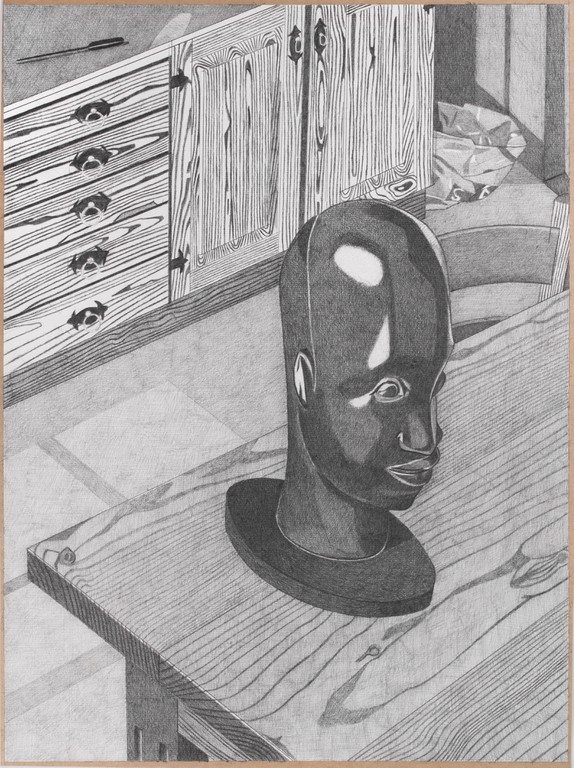 African Head of Mikkel's Grandmother in his Kitchen