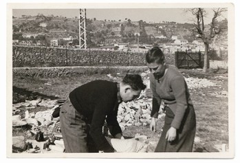 Jiřina Křížková and Jan Křížek packing before leaving Vallarius, February 1949 