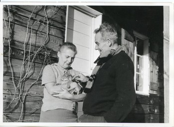 Jan and Jiřina Křížek in front of their house in Le Bartheil