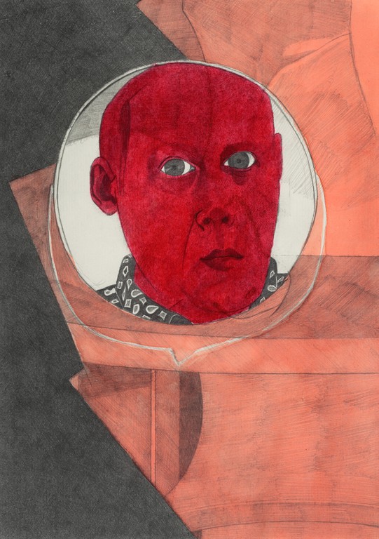 Vyděšený červený autoportrét