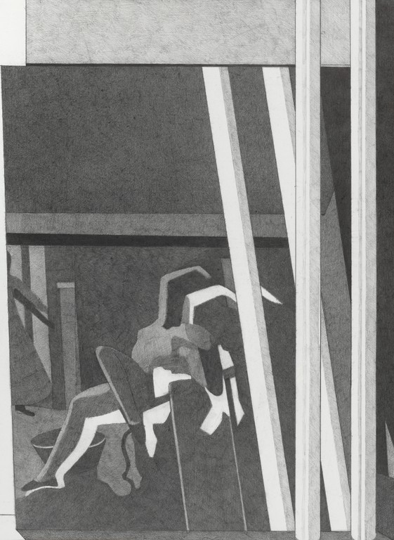 Based on the Motifs of Balthus - Night Reflection of Heating Pipes in the Mirror